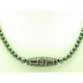 9-Eye Dzi with 6mm Hematite Crystal Necklace1