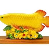 Arowana Fish with Gold Ingots and Coins