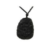 Auspicious Dragon with Ling Zhi and Peanut Black Jade Pendant Necklace1