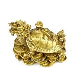 Brass Dragon Tortoise on Coins with Ruyi