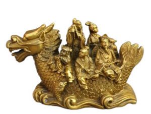 Brass Eight Immortals Sailing on Dragon Boat