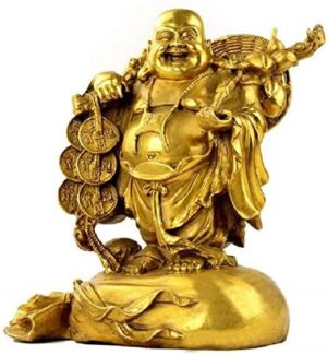 Brass Laughing Buddha on a Big Sack of Wealth