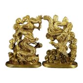 Brass Pair of Celestial Dragon and Phoenix