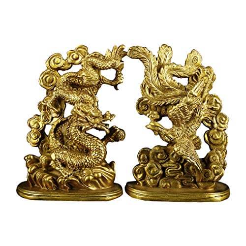 Brass Pair of Celestial Dragon and Phoenix - Buy-FengShui.com