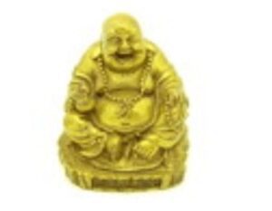 Brass Seated Laughing Buddha Holding Wu Lou and Rosary