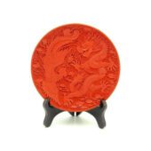 Carved Red Cinnabar Lacquer Ware Dragon and Phoenix1