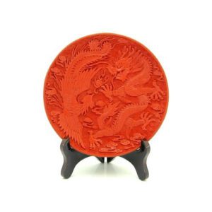 Carved Red Cinnabar Lacquer Ware Dragon and Phoenix1