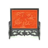 Cinnabar Lacquerware Double Dragon Plaque1