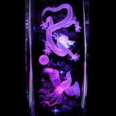 Dragon And Phoenix 3D Laser Engraved Glass With Light Base