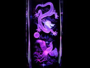 Dragon And Phoenix 3D Laser Engraved Glass With Light Base