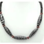 Five Powerful Dzi Beads with Faceted Onyx Necklace