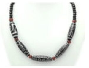Five Powerful Dzi Beads with Faceted Onyx Necklace