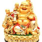 Golden Laughing Buddha wth Five Children