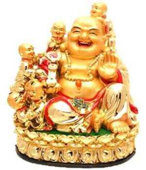 Golden Laughing Buddha wth Five Children
