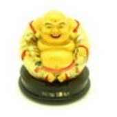 Golden Mini Seated Laughing Buddha Holding Ruyi