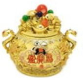 Golden Wealth Pot with Treasures and Catseye