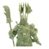 Greenish Brass Majestic Kwan Kong with Five Flags