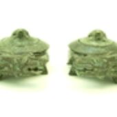 Pair of Green Jade Dragon Tortoise with Child Incense Burner