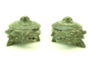Pair of Green Jade Dragon Tortoise with Child Incense Burner
