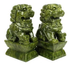 Pair of Green Jade Fu Dogs