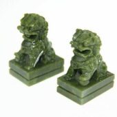 Pair of Protective Green Jade Temple Lions