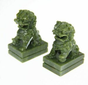 Pair of Protective Green Jade Temple Lions