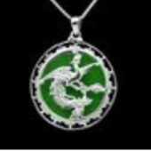 Phoenix Pendant with Round Green Jade Feng Shui Jewelry