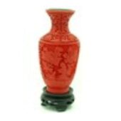 Red Cinnabar Lacquerware Vase with Peony Flower