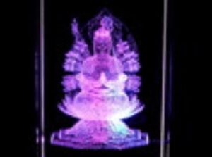 Thousand Hand Kuan Yin 3D Laser Engraved Crystal with Light Base