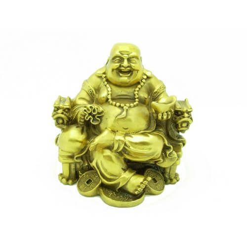 Wealthy Brass Laughing Buddha Sitting on Dragon Chair - Buy-FengShui.com