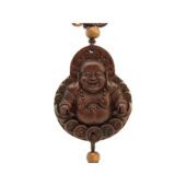 Wooden Laughing Buddha with Chinese Coins Hanging1