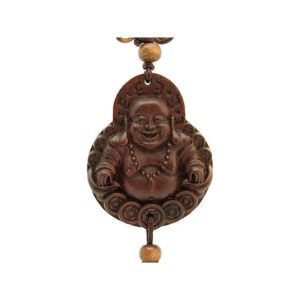 Wooden Laughing Buddha with Chinese Coins Hanging1