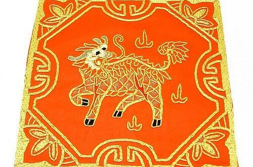 10Crt Gold Thread Silk Embroidered Kei Loon Red Mat1