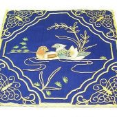 10Crt Gold Thread Silk Embroidered Mandarin Ducks Mat (Blue)1