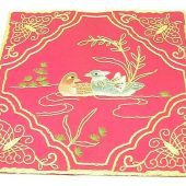 10Crt Gold Thread Silk Embroidered Mandarin Ducks Mat (Maroon)1