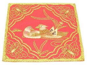 10Crt Gold Thread Silk Embroidered Mandarin Ducks Mat1