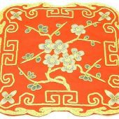 10Crt Gold Thread Silk Embroidered Peach Blossom Mat (Red)1