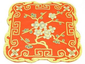 10Crt Gold Thread Silk Embroidered Peach Blossom Mat (Red)1