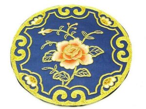 10Crt Gold Thread Silk Embroidered Rose Round Mat