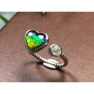 Ammolite Heart Adjustable Silver Ring