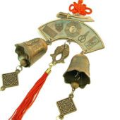 Bronze Double Bagua Fish Amulet w Bells & Protection Symbols1