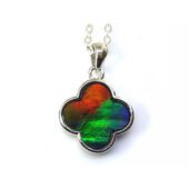 Canadian Ammolite Clover Leaf Pendant with 925 Silver Frame (15mm)1