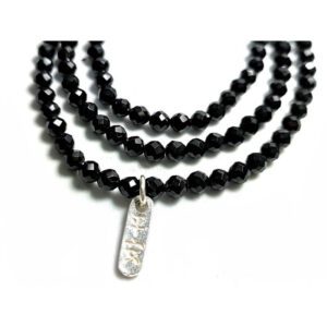 Faceted Black Spinel 3-Round with Silver Ping An Charm Bracelet