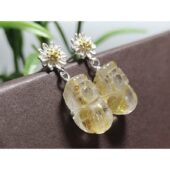 Golden Titanium Rutilated Quartz Pixiu Earrings