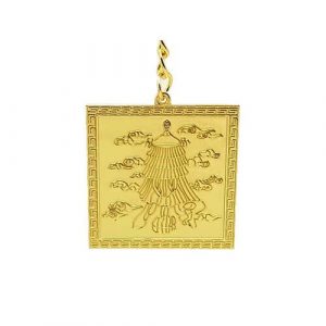 The gold-plated Chi Lin Victory Banner Amulet is a powerful talisman for good luck, prosperity, career success, and protection from harm.