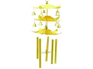 This is a Five Rods Three Tiers All Metal Pagoda Windchime embellished with little bells.