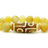 Antiquated 6 Eye Dzi Bead with 12mm Yellow Jasper Bracelet