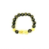 Feng Shui Obsidian Stone Beads Bracelet Gold 1