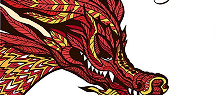 Hand drawn chinese dragon head with colored ornament vector illustration