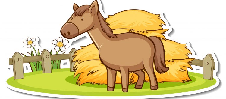 Cartoon character of a horse in the farm sticker illustration